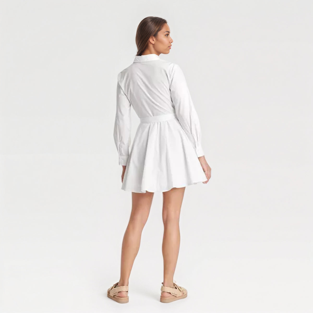 Poplin Long Sleeve Mini Shirt Style Dress
