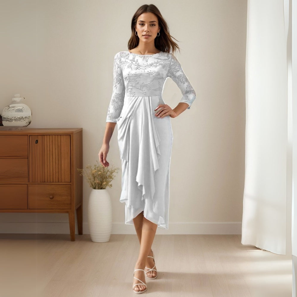Half Sleeve Chiffon Lace Midi Party Dress