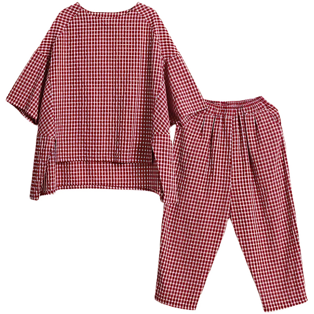 Womens Gingham Loose Fit Loungewear Set