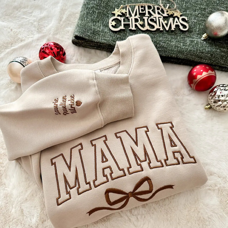 Personalized Mama Embroidered Sweatshirt With Bow Detail