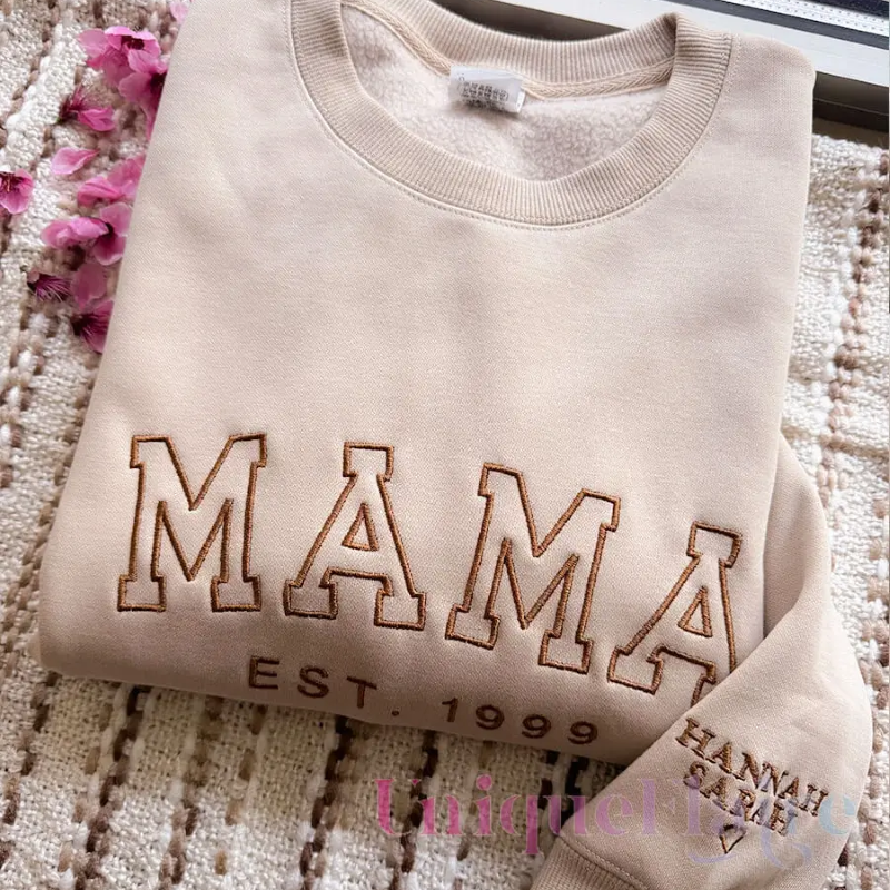 Personalized Mama Embroidered Sweatshirt With Bow Detail