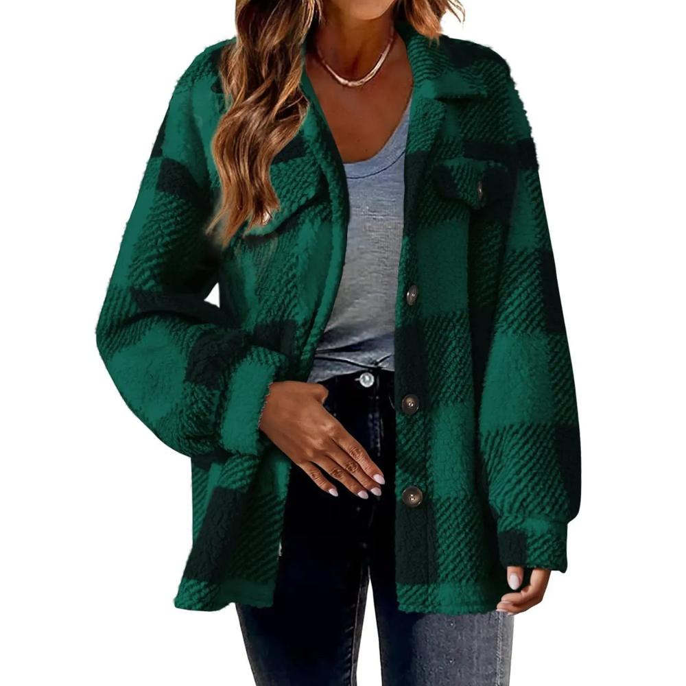 Button Up Plaid Coat With Pockets