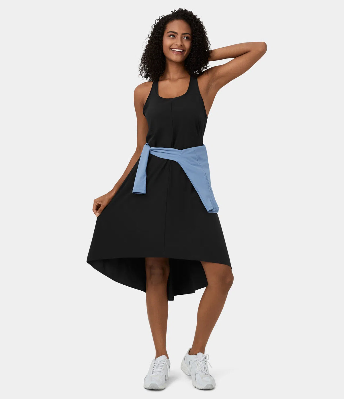 Midi Casual Dress With Backless Racerback And Side Pocket