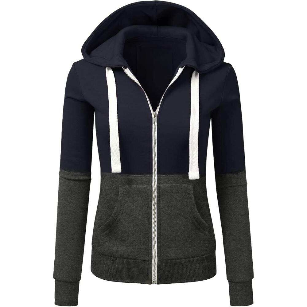 Full Zip Hooded Sweatshirt With Contrast Panel Design