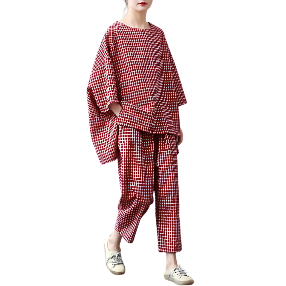 Womens Gingham Loose Fit Loungewear Set