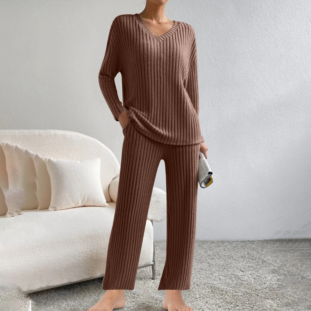 Ribbed Knit Lounge Set Pullover And Pants Matching Set