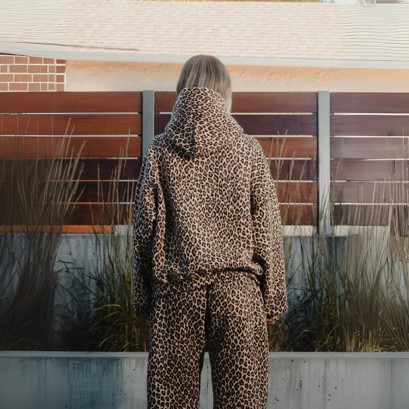 Leopard Print Pullover With Kangaroo Pocket
