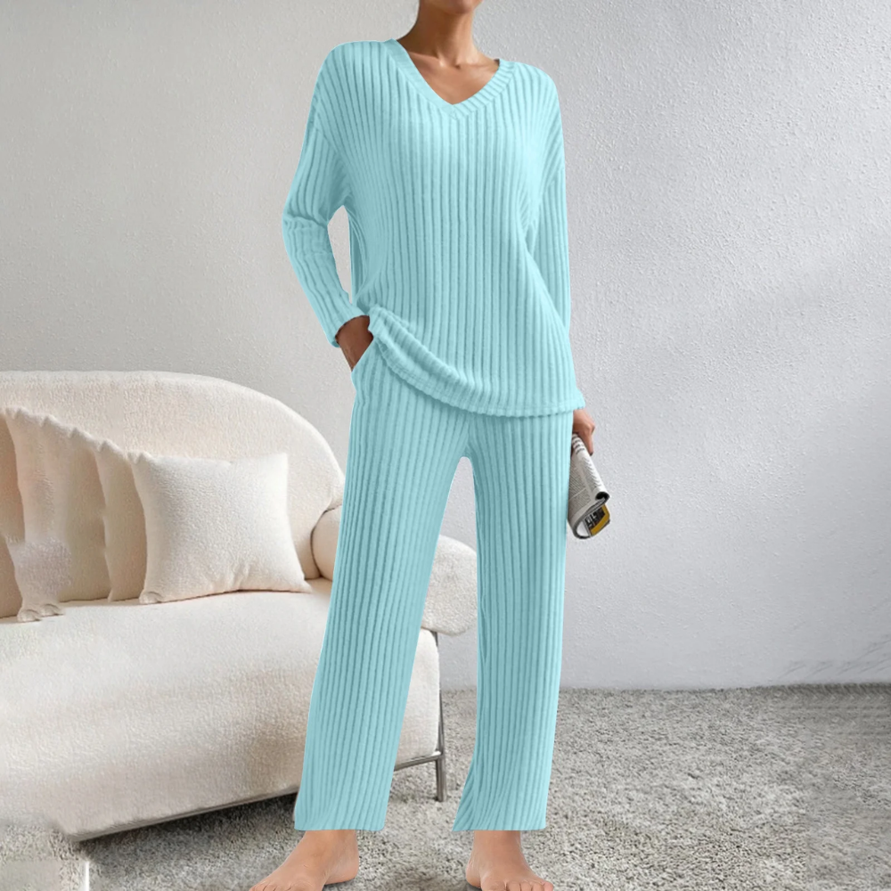 Ribbed Knit Lounge Set Pullover And Pants Matching Set