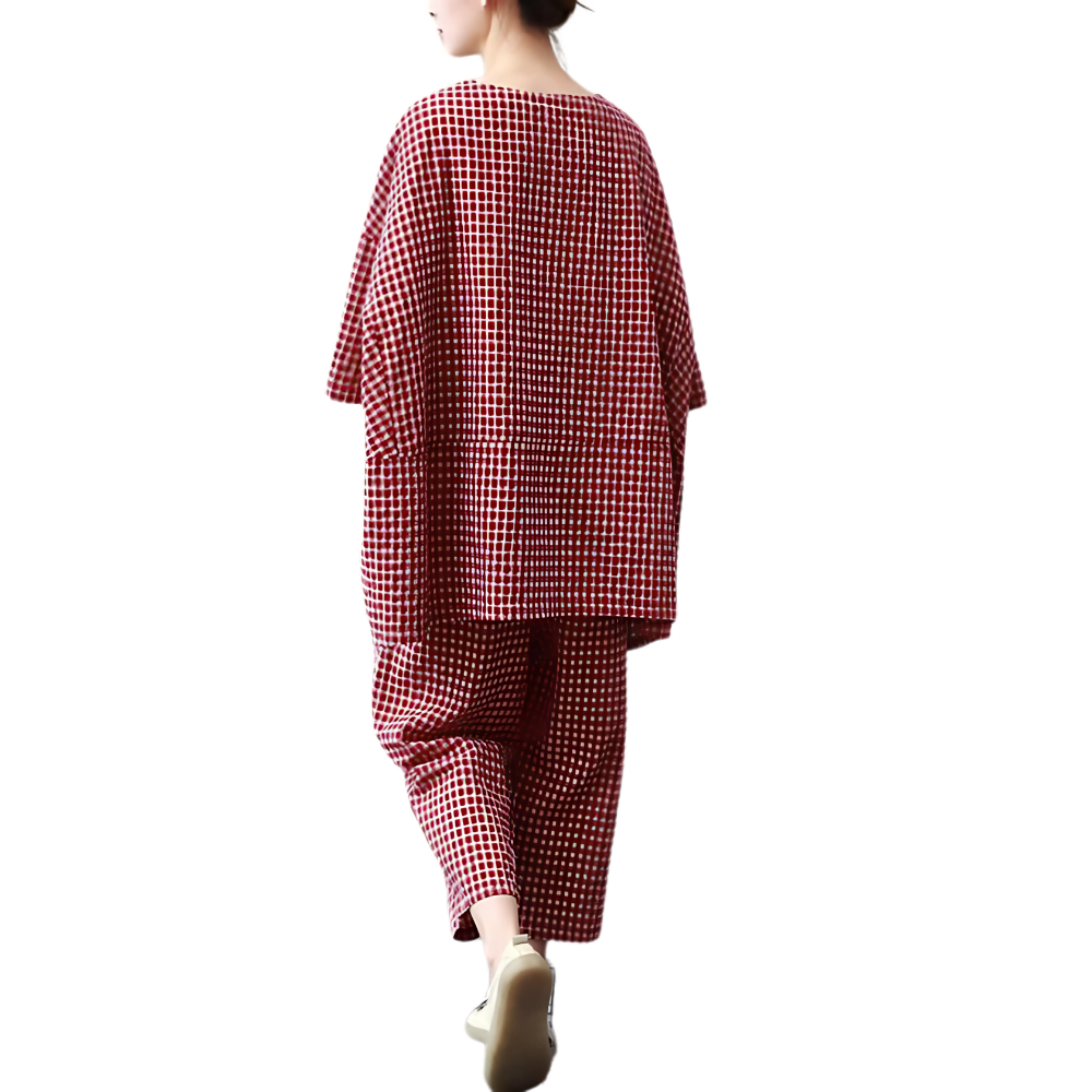 Womens Gingham Loose Fit Loungewear Set