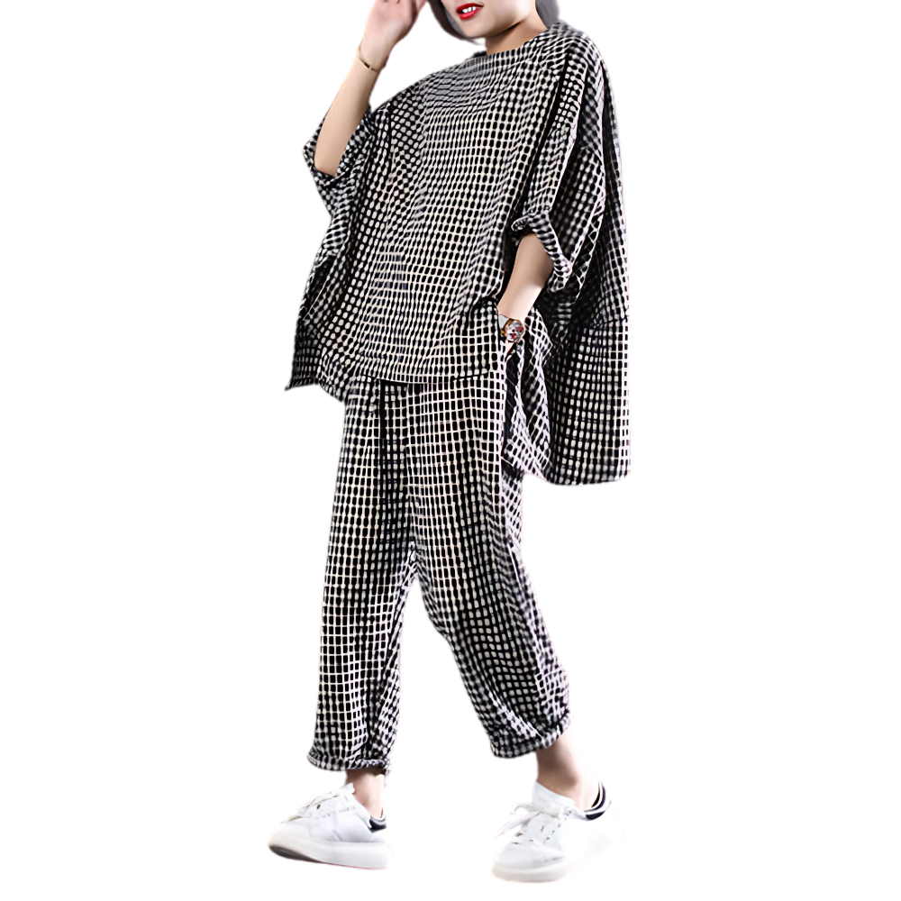 Womens Gingham Loose Fit Loungewear Set