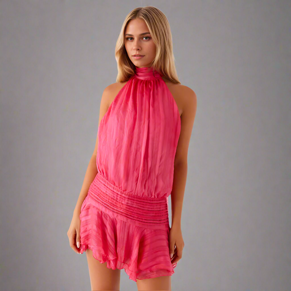 Chiffon Halter Flare Mini Dress