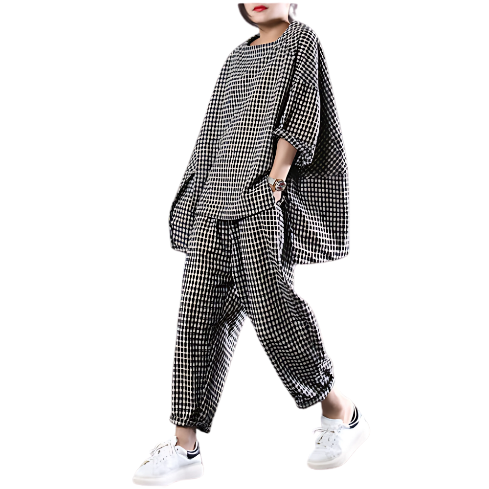 Womens Gingham Loose Fit Loungewear Set