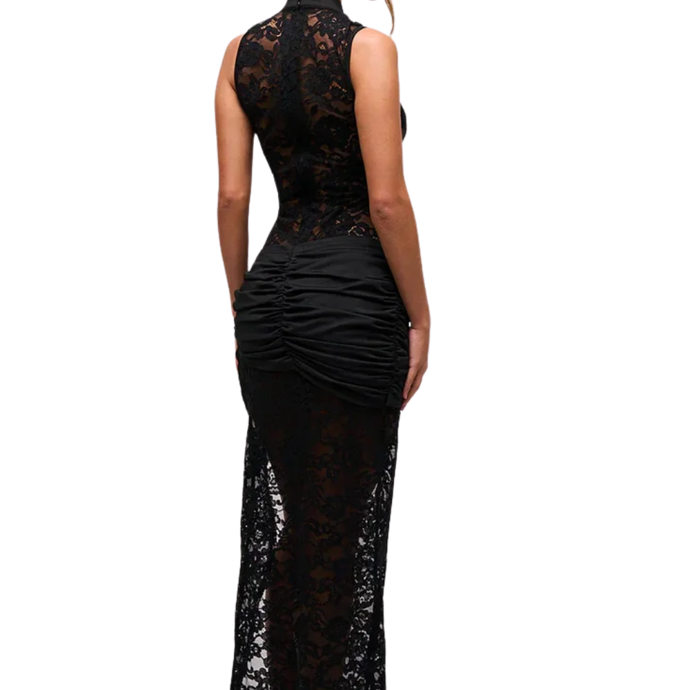 Fashion Lace Hollow Out High Slit Sleeveless Dress