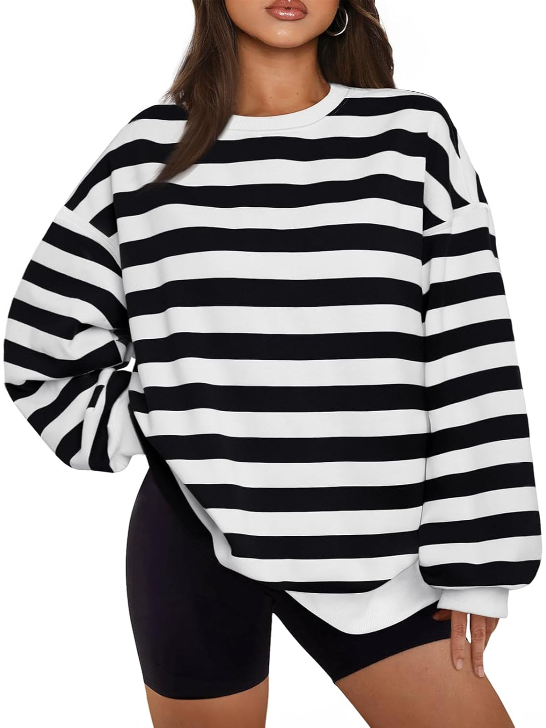 Striped And Printed Oversized Sweatshirt