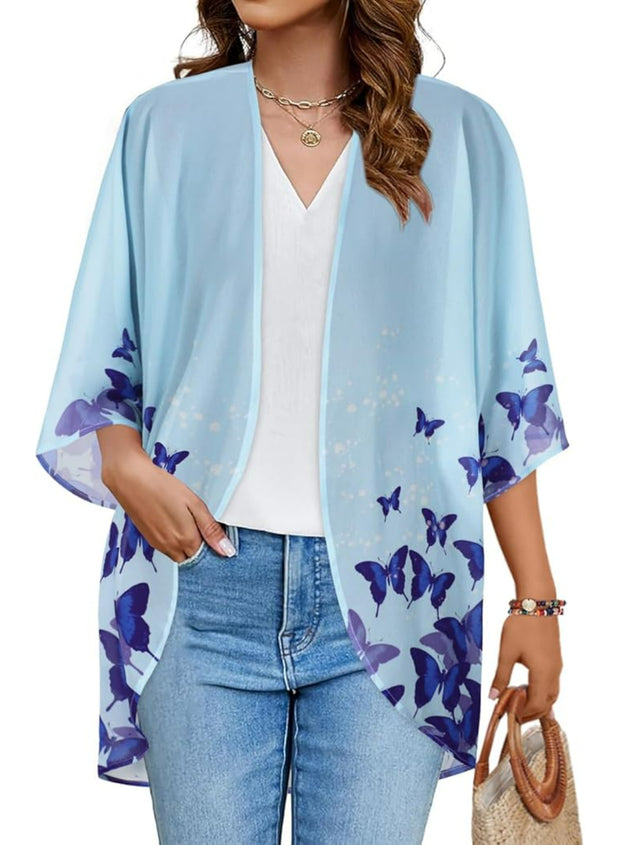 Casual Loose Floral Kimono With Sheer Fabric