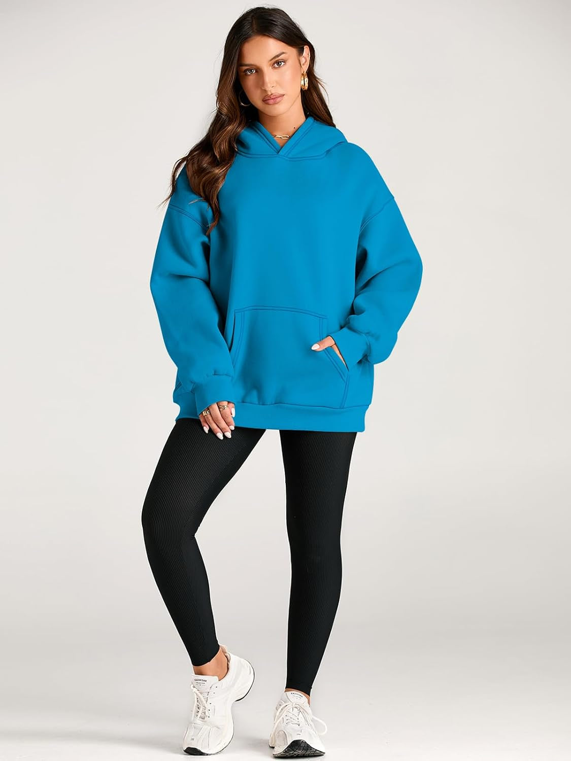 Plain Long Sleeve Fleece Hoodie For Woman