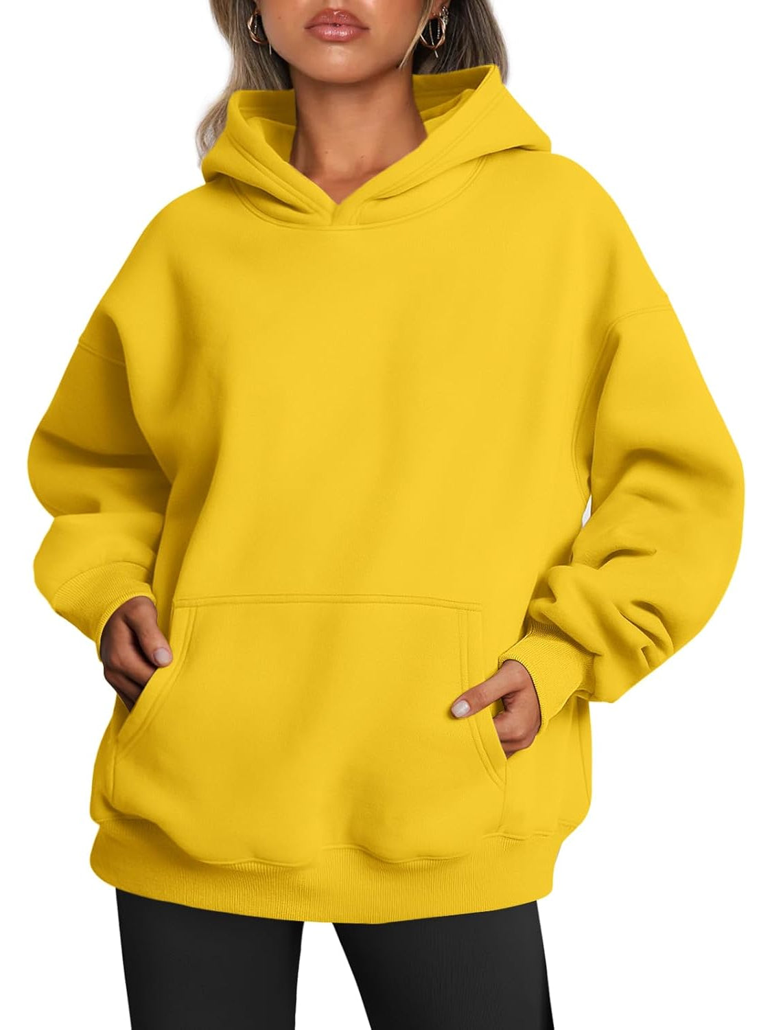 Plain Long Sleeve Fleece Hoodie For Woman