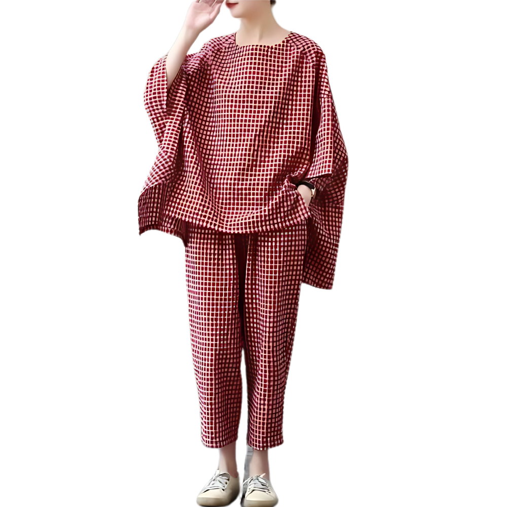 Womens Gingham Loose Fit Loungewear Set