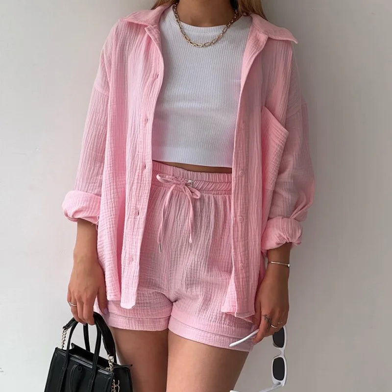 Casual Long Sleeve Two Piece Short Set