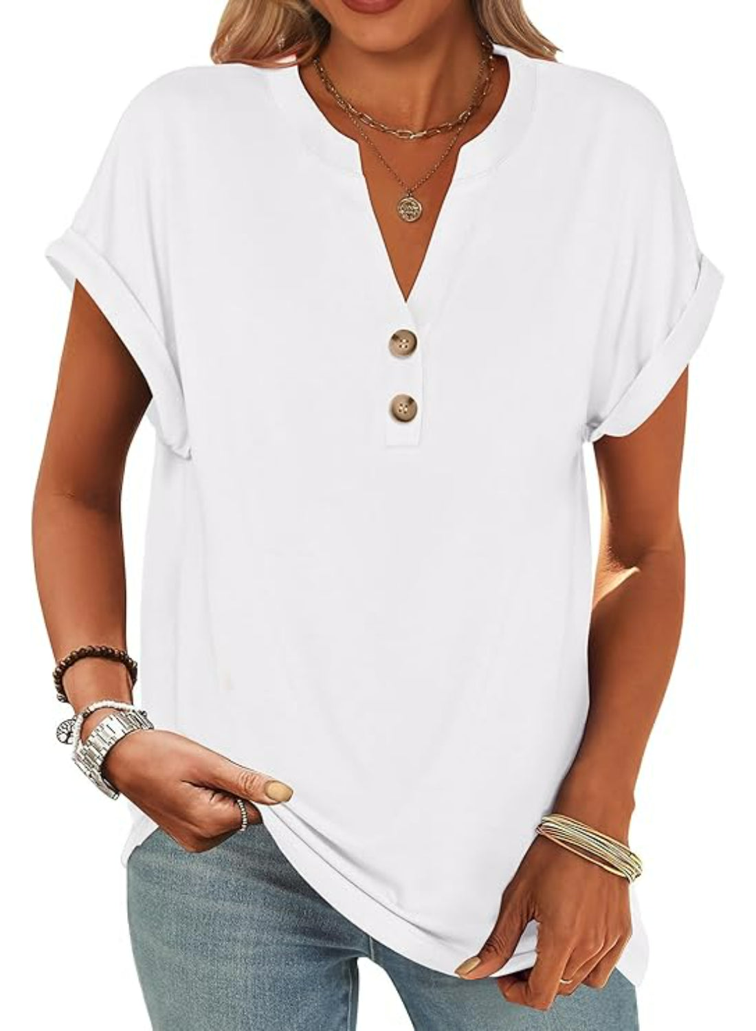 Casual Short Sleeve Loose Fit Tops For Women
