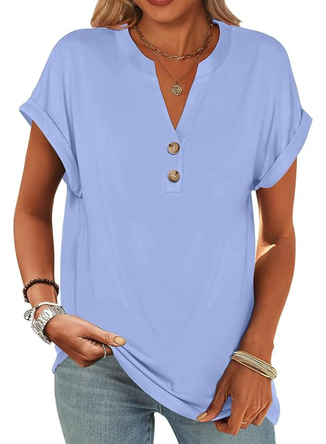 Casual Short Sleeve Loose Fit Tops For Women