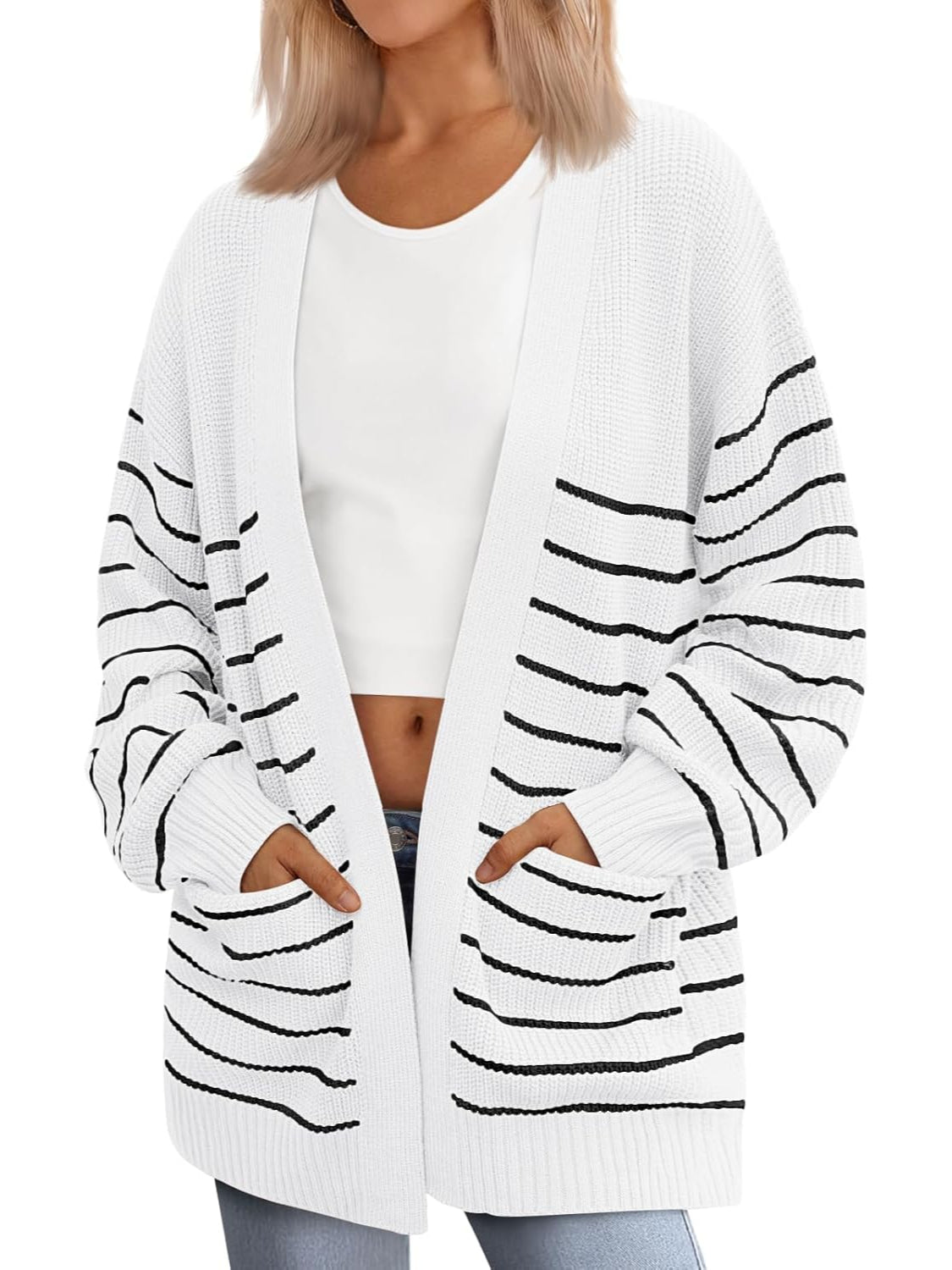 Oversized Striped Knit Cardigan With Pockets