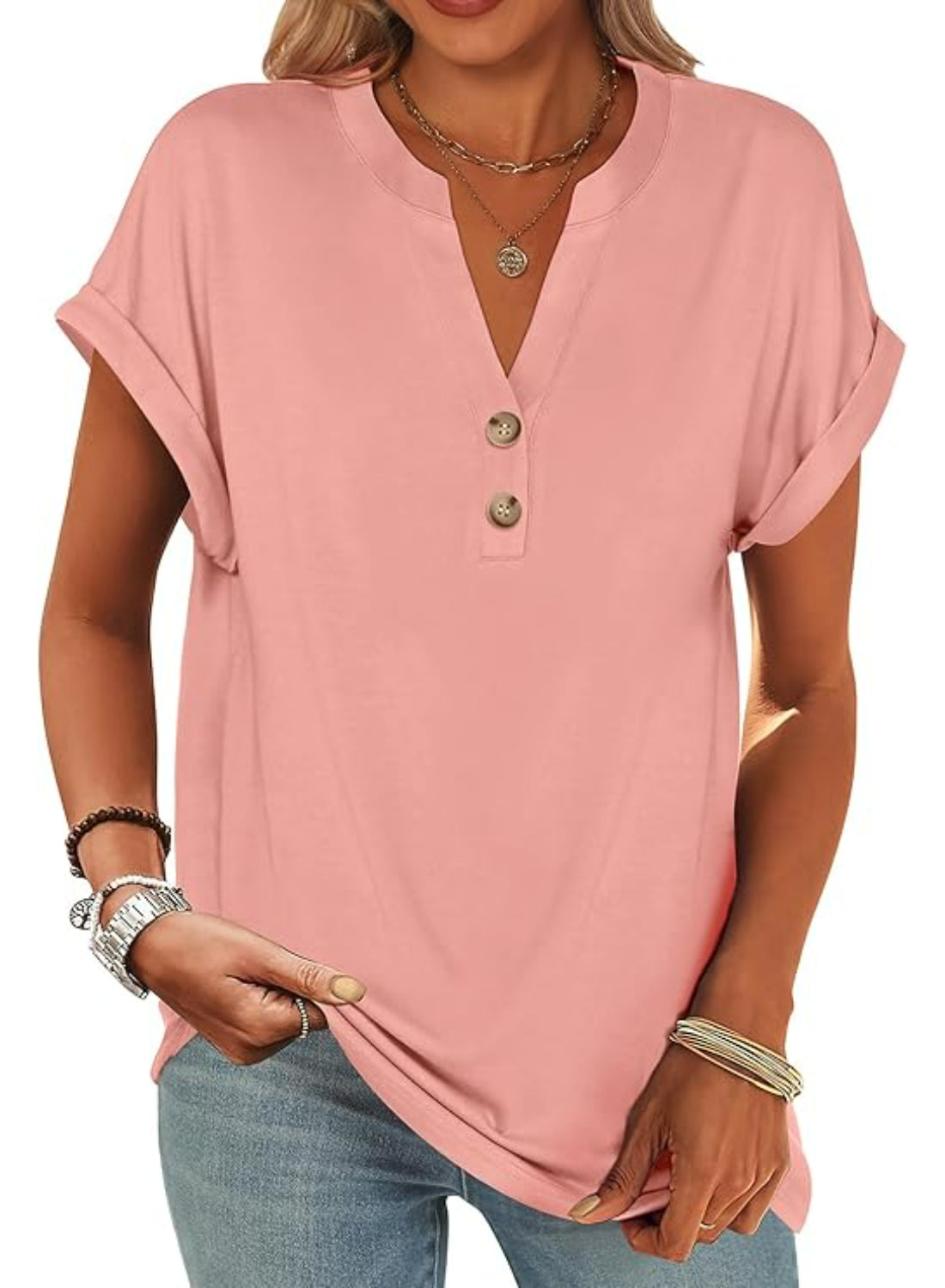 Casual Short Sleeve Loose Fit Tops For Women