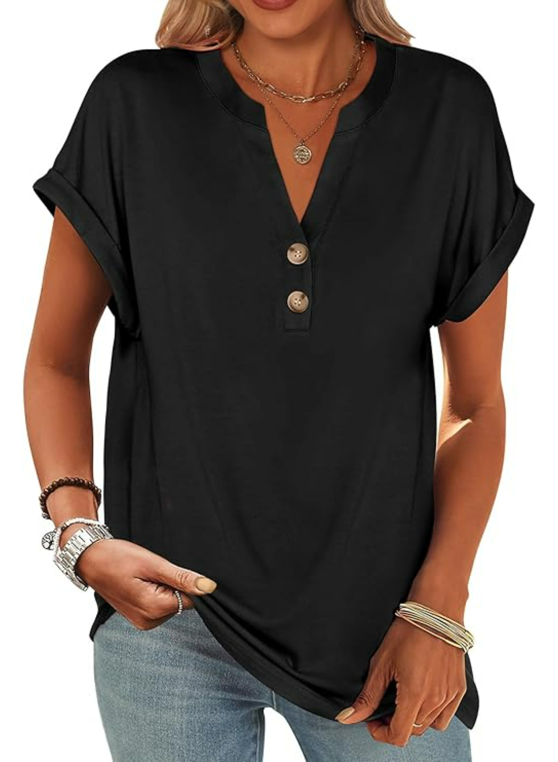 Casual Short Sleeve Loose Fit Tops For Women