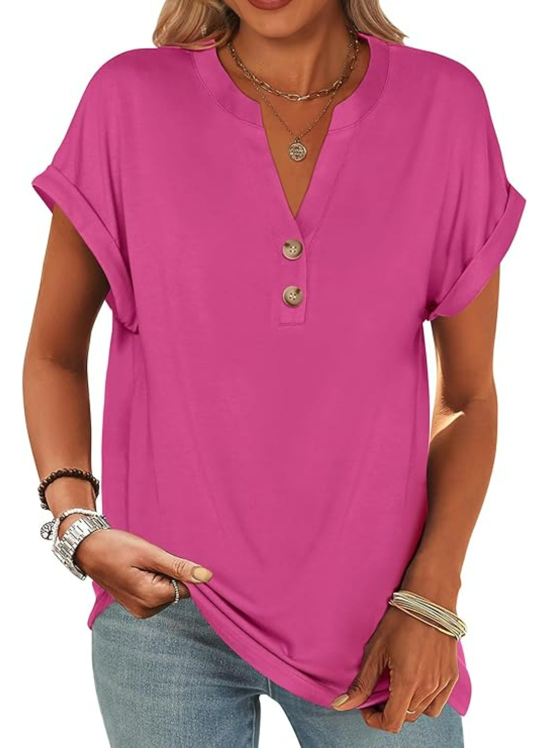 Casual Short Sleeve Loose Fit Tops For Women