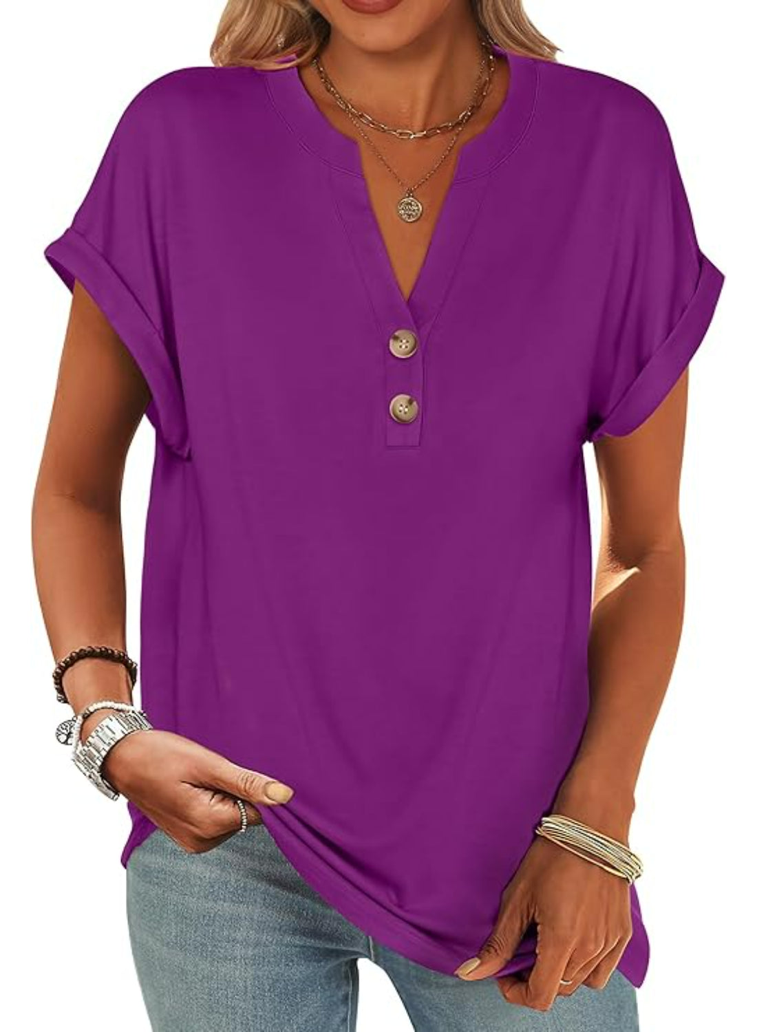 Casual Short Sleeve Loose Fit Tops For Women