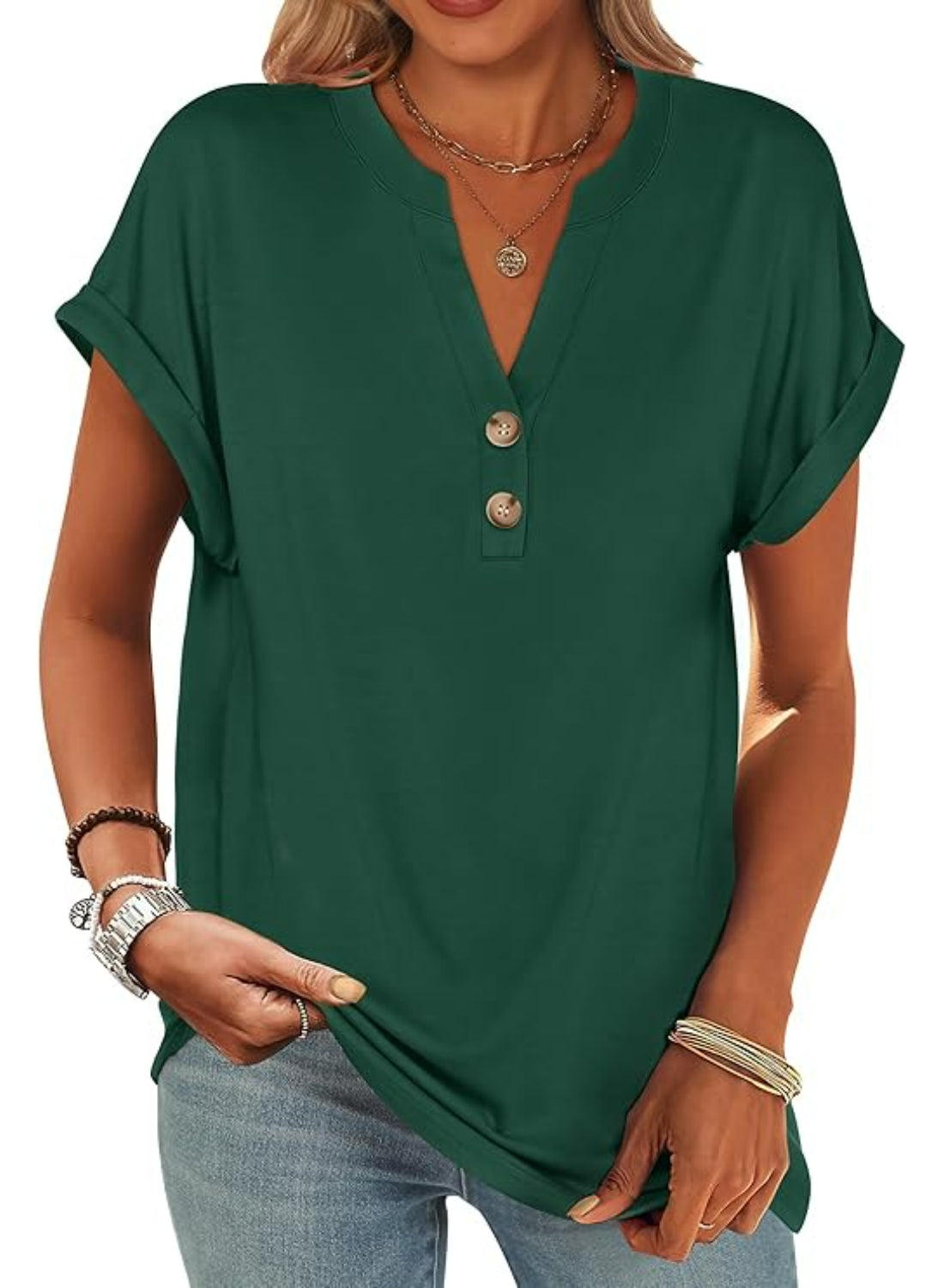 Casual Short Sleeve Loose Fit Tops For Women