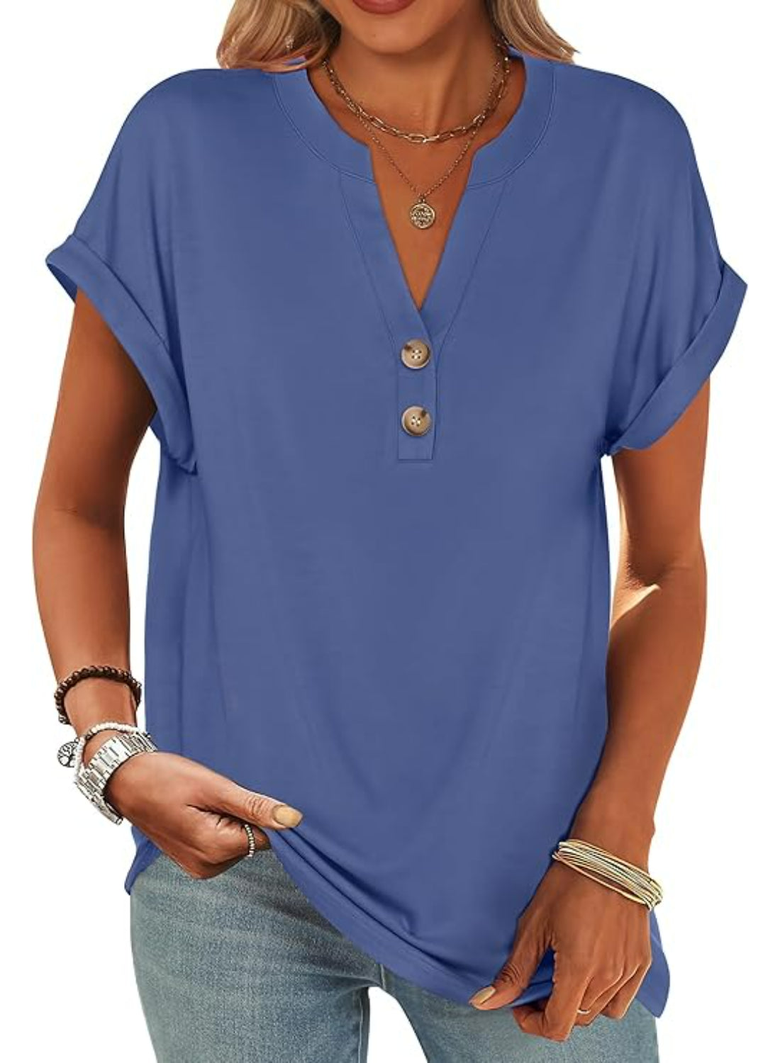 Casual Short Sleeve Loose Fit Tops For Women