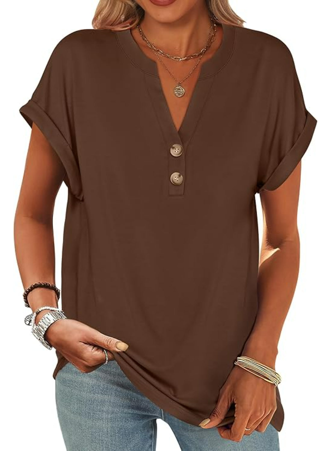 Casual Short Sleeve Loose Fit Tops For Women
