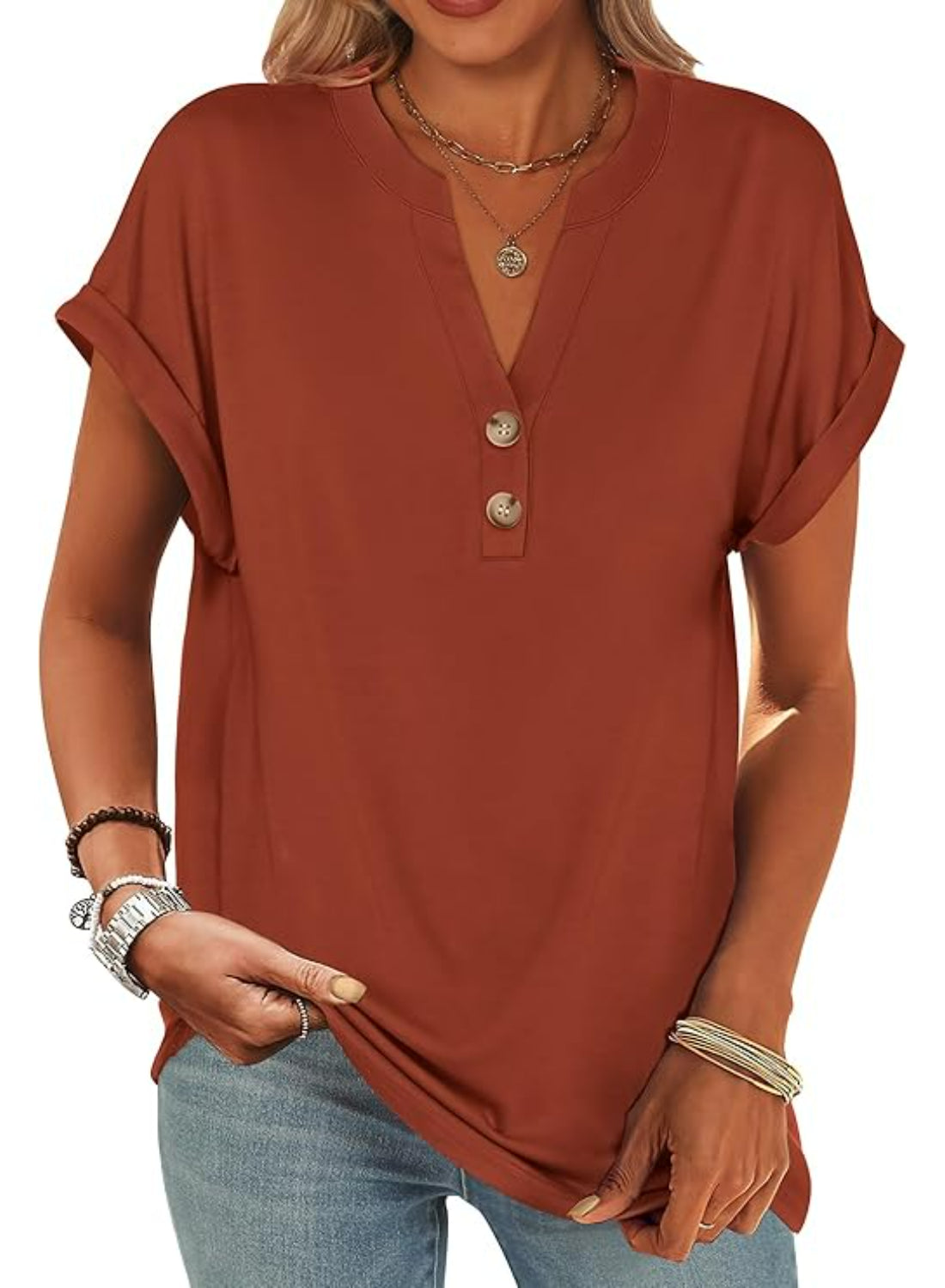 Casual Short Sleeve Loose Fit Tops For Women