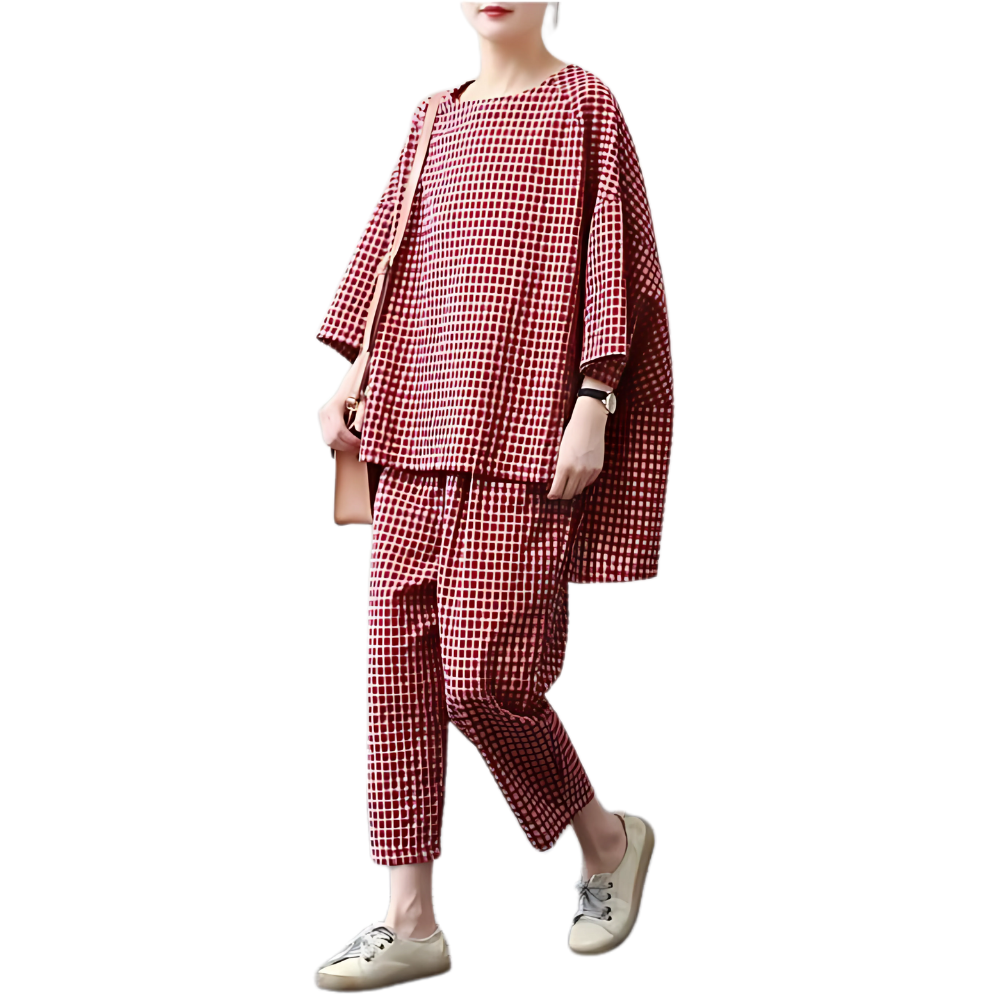 Womens Gingham Loose Fit Loungewear Set