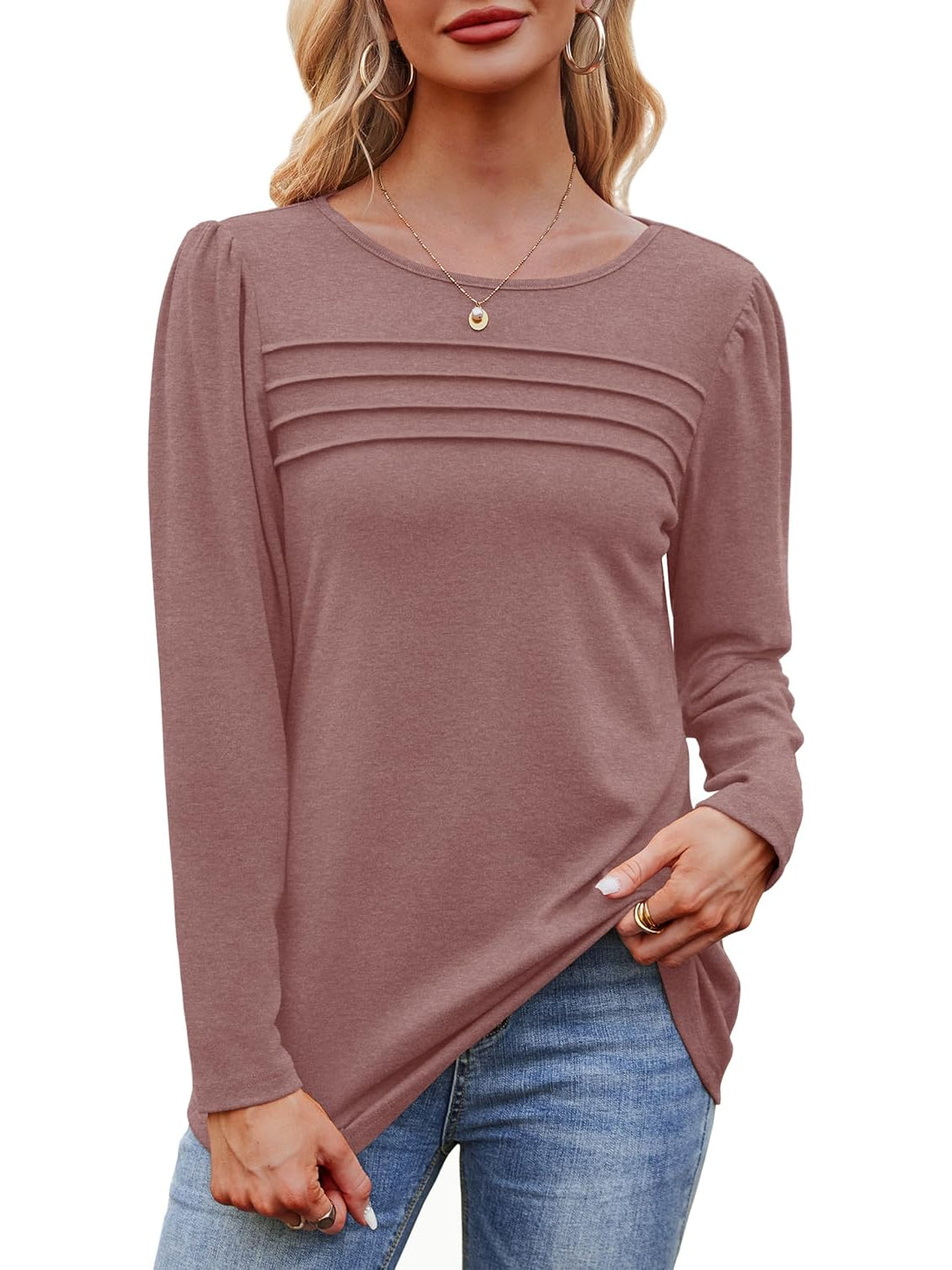 Casual Long Sleeve Pleated Pullover Top