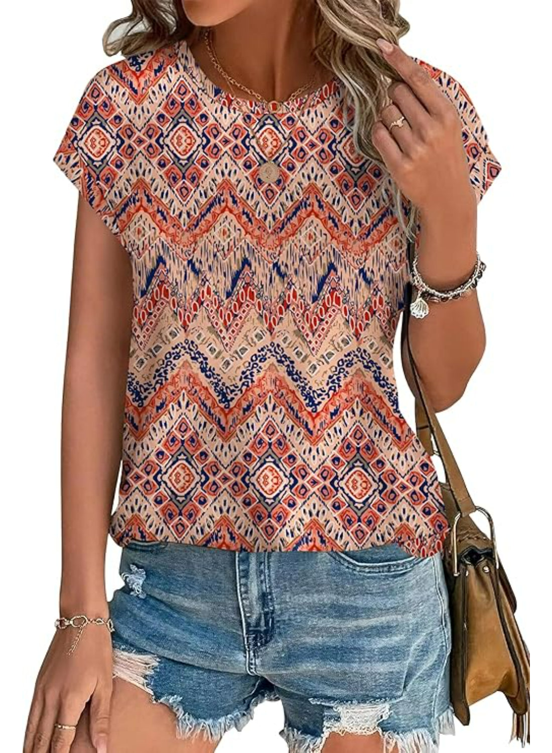 Casual Printed Tops With Crew Style Fit