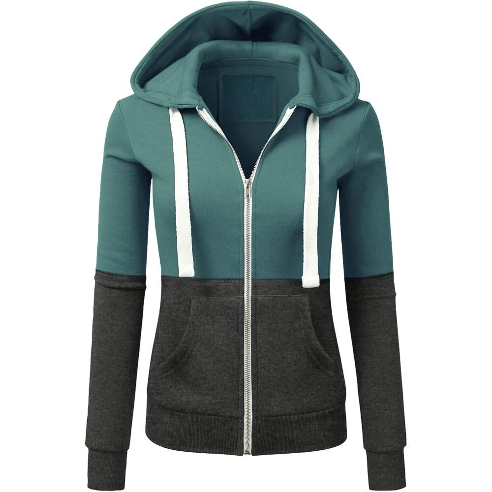 Full Zip Hooded Sweatshirt With Contrast Panel Design