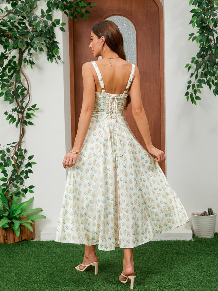 Carmen Buttercup Vintage Floral Print Cotton Bustier Sundress