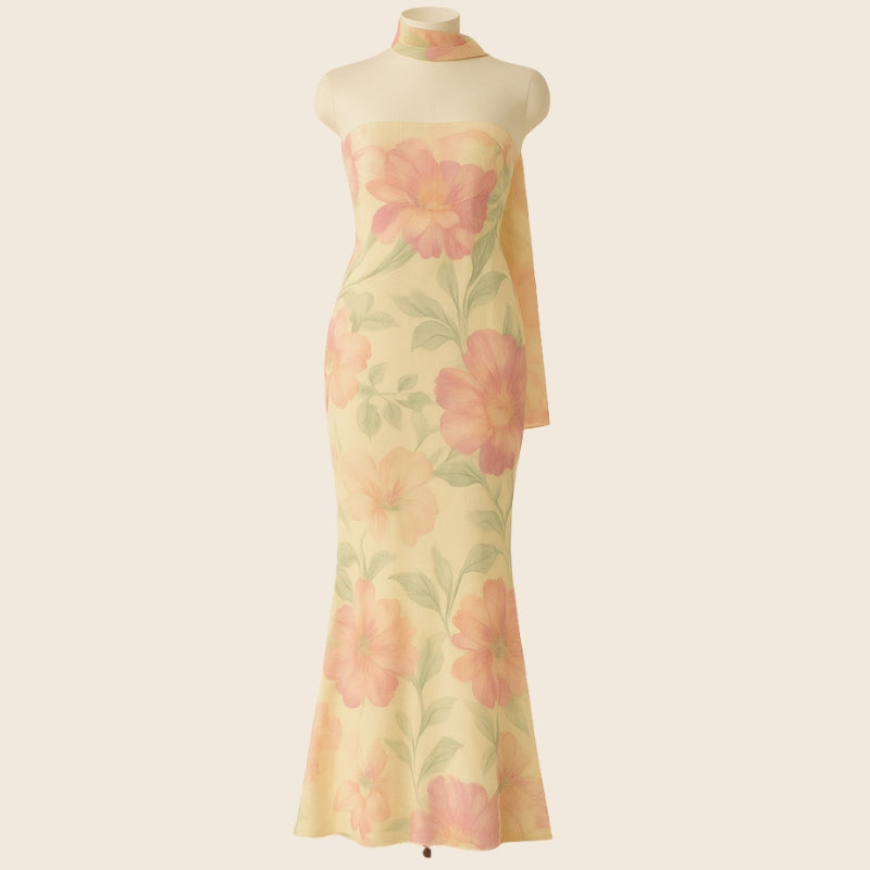 Flora Printed Strapless Maxi Dress