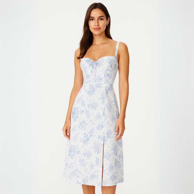 Floral Bustier Midi Dress With Shaper