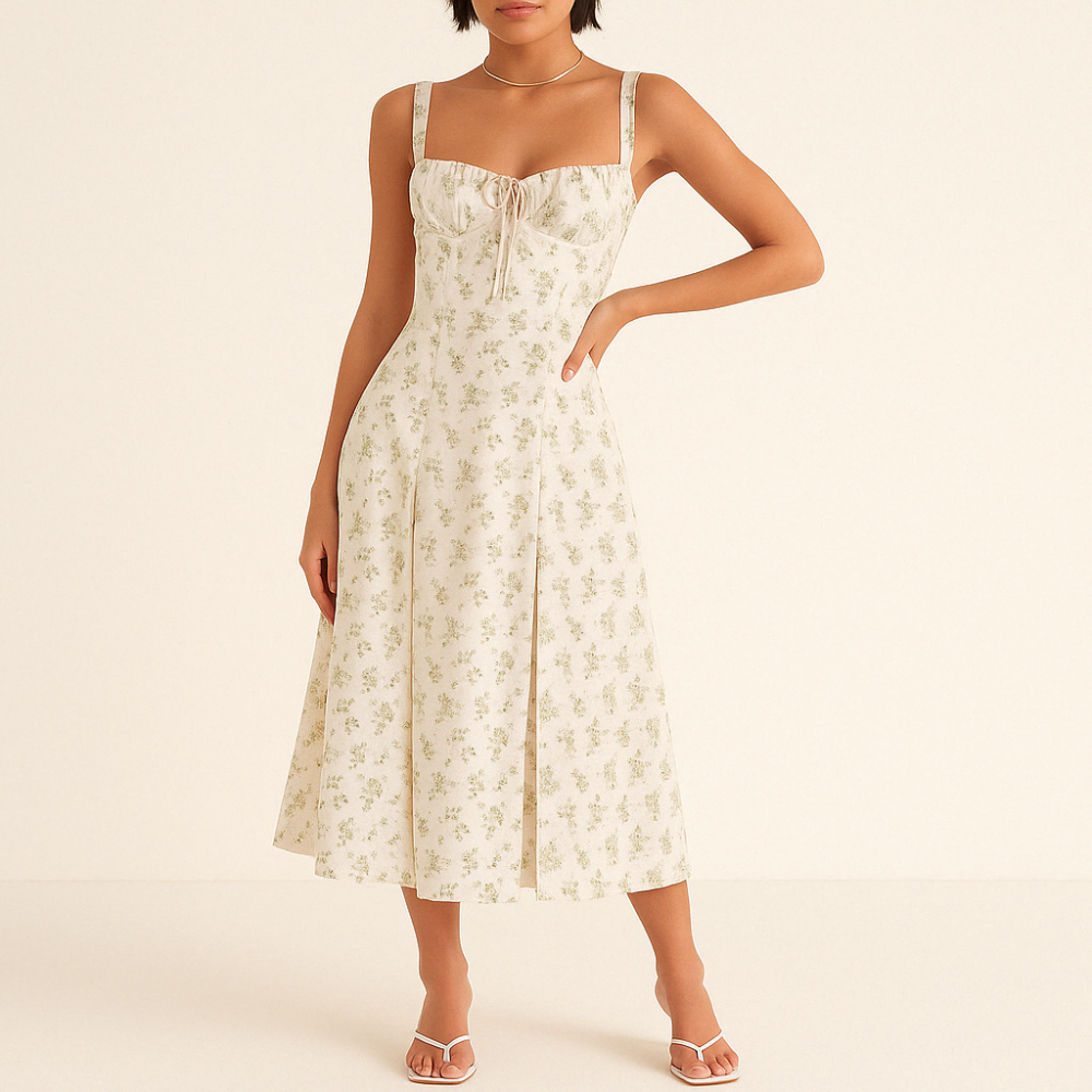 Floral Bustier Midi Dress With Shaper
