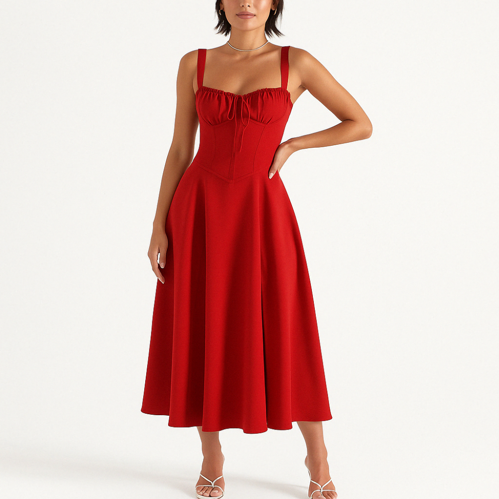 Floral Bustier Midi Dress With Shaper