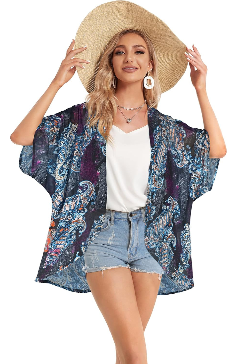 Floral Puff Sleeve Kimono Cardigan