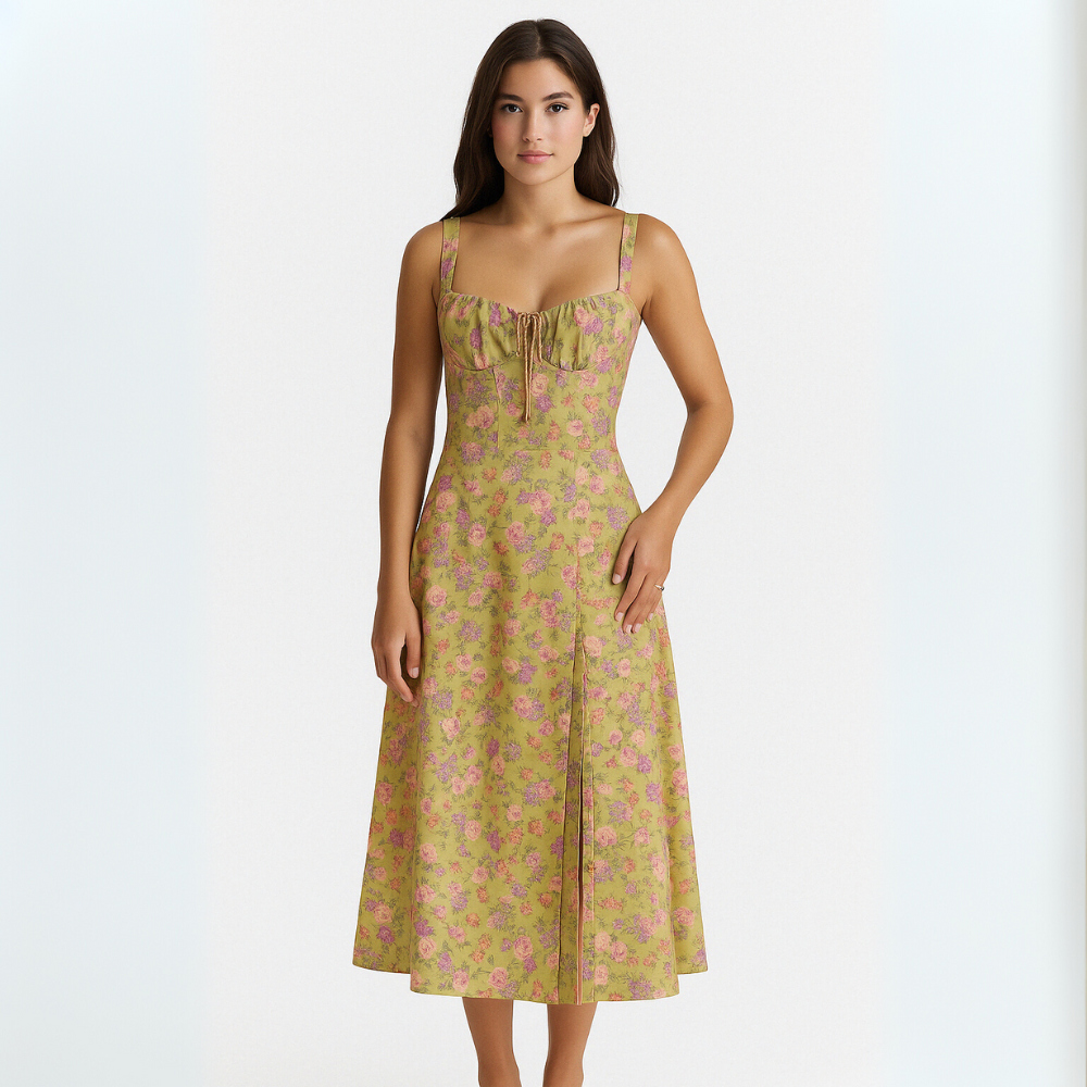 Floral Bustier Midi Dress With Shaper