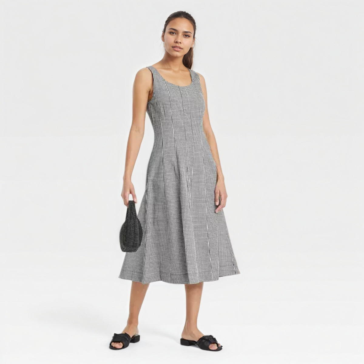 Corset Style Canvas Midi Dress With Side Pocket