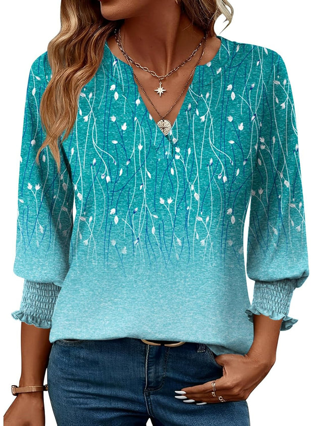 Long Sleeve Summer Blouse With Floral Print For Casual Days