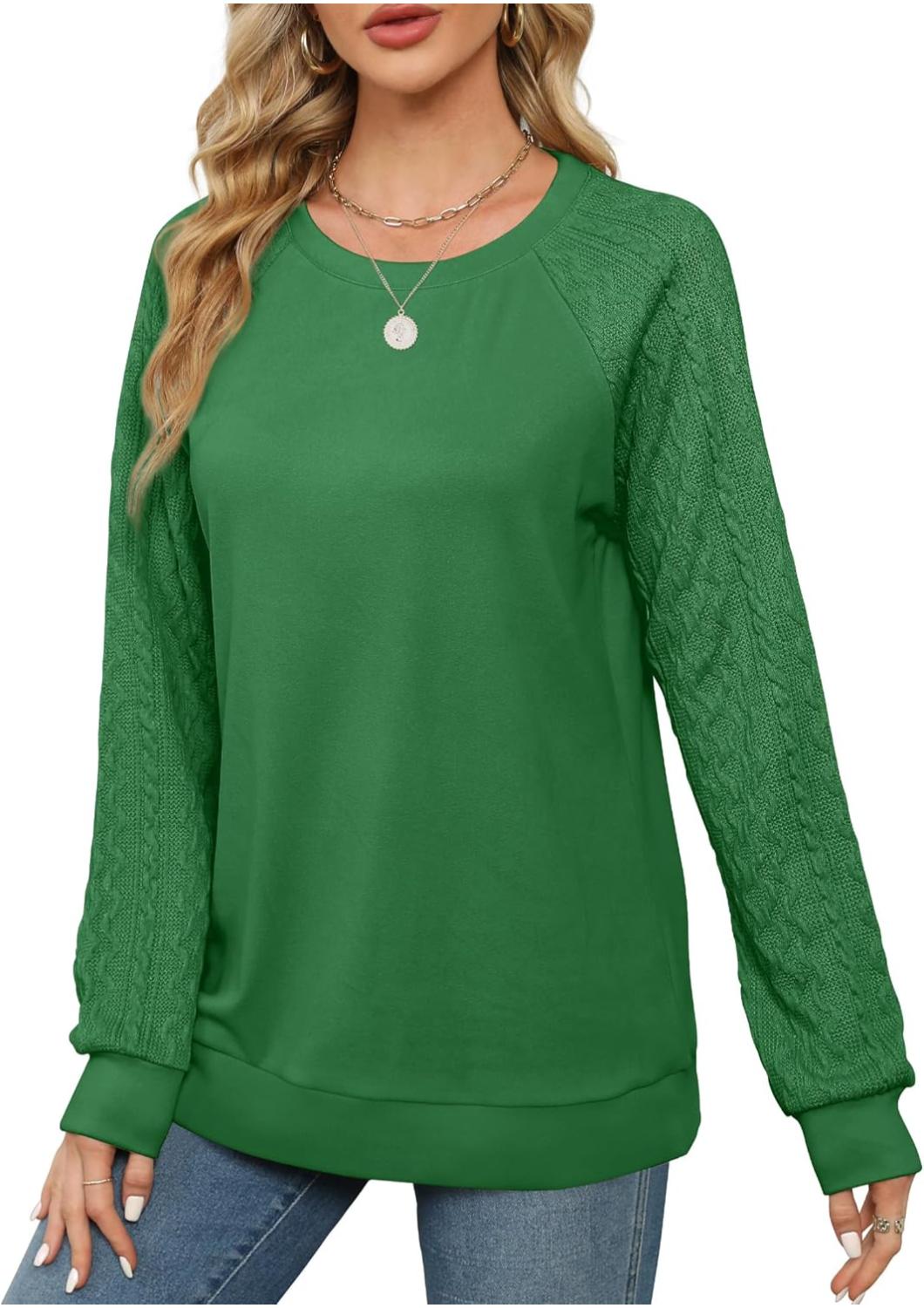 Lightweight Women Crewneck Cable Knit Sweatshirt