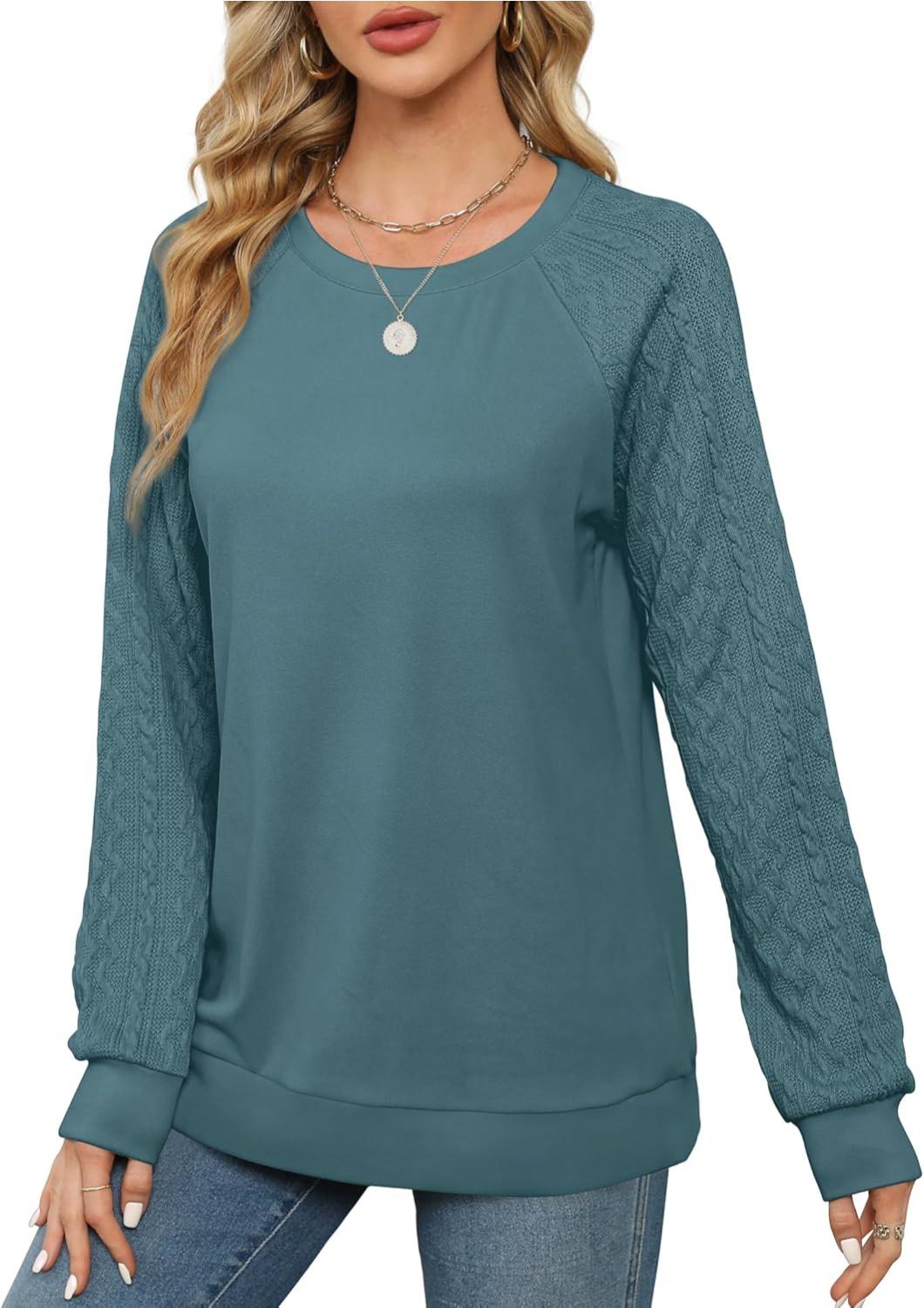 Lightweight Women Crewneck Cable Knit Sweatshirt