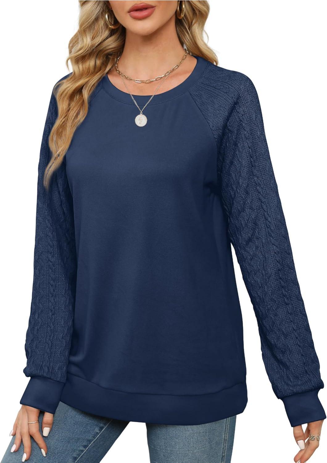 Lightweight Women Crewneck Cable Knit Sweatshirt